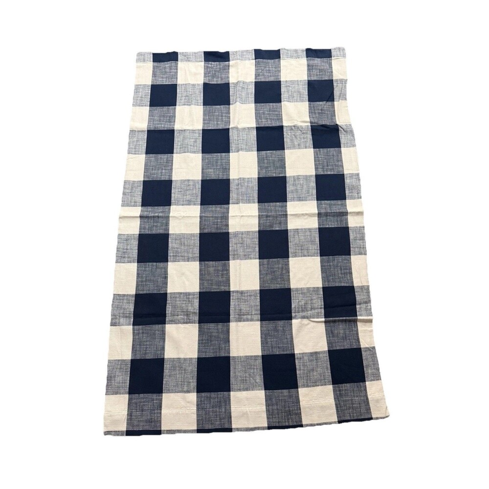 Pottery Barn Two (2) Bryce Check Drapes 50x84 Off White Bone Blue buffalo Plaid